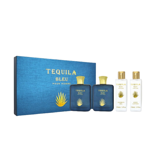 Tequila Bleu Pour Homme for Men By Tequila Eau de Parfum Spray Gift Set 4 PCs